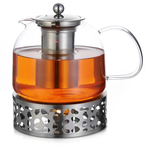 Monzana Teapot With Warmer And Sieve Insert 1,5l Tea Maker Made Of Borosilicate Glass Stainless Steel Lid Dishwasher-Safe