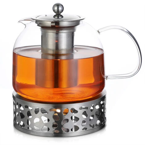 Monzana Teapot With Warmer And Sieve Insert 1,5l Tea Maker Made Of Borosilicate Glass Stainless Steel Lid Dishwasher-Safe - Image 2