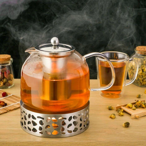 Monzana Teapot With Warmer And Sieve Insert 1,5l Tea Maker Made Of Borosilicate Glass Stainless Steel Lid Dishwasher-Safe - Image 3
