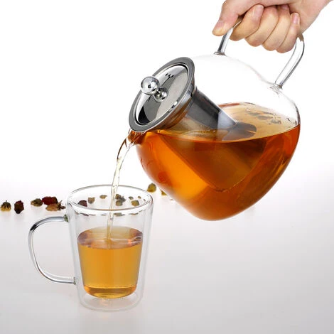 Monzana Teapot With Warmer And Sieve Insert 1,5l Tea Maker Made Of Borosilicate Glass Stainless Steel Lid Dishwasher-Safe - Image 5