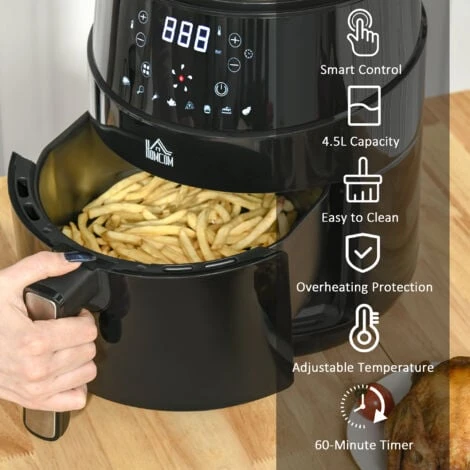 HOMCOM Air Fryer 1500W 4.5L With Digital Display Timer For Low Fat Cooking - Image 4