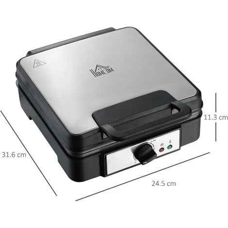 HOMCOM 4 Slice Waffle Maker W/ Deep Cooking Plate Adjustable Temperature1200W - Image 2