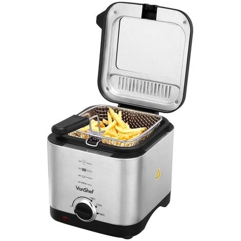 VonShef Deep Fat Fryer- Stainless Steel 1.5L Fryer With Easy To Use Adjustable Temperature Control, Indicator Lights, Observation Window, Non-Stick Removable Basket For Easy Clean & Non-Slip Feet - Image 3