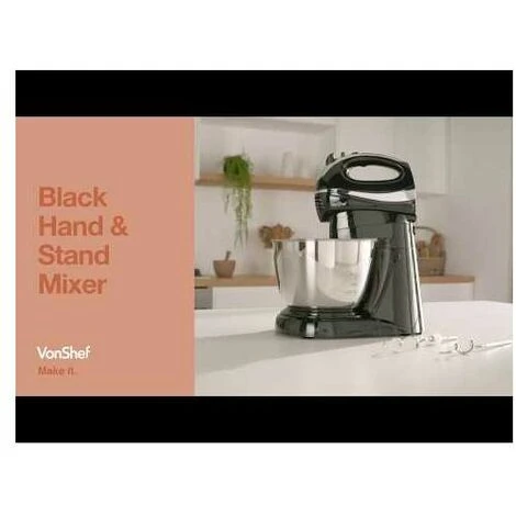 VonShef 2 In 1 Twin Hand And Stand Mixer 300W With Detachable Mixing Function, Non Slip Feet, 5 Speeds, Eject & Turbo Button - Includes 3.5L Capacity Bowl, 2X Beaters, 2X Dough Hooks & Balloon Whisk - Image 5