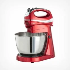 VonShef 2 In 1 Twin Hand & Stand Mixer - 300W Electric, Multifunctional, Red Mixer With 5 Speeds & Turbo Button, 3.5L Bowl & Removable, Dishwasher Safe Attachments (2X Beaters, 2X Dough Hooks & Whisk)