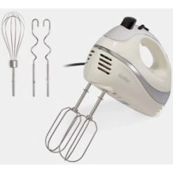 VonShef Professional 300W Hand Mixer, Cream, Includes Chrome Beaters, Dough Hooks, Balloon Whisk + 5 Speed With Turbo Button