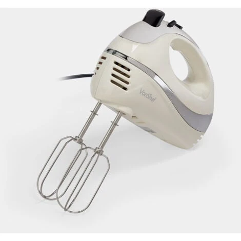 VonShef Professional 300W Hand Mixer, Cream, Includes Chrome Beaters, Dough Hooks, Balloon Whisk + 5 Speed With Turbo Button - Image 3