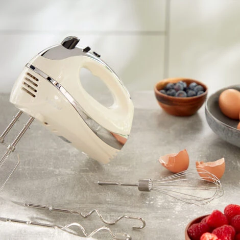 VonShef Professional 300W Hand Mixer, Cream, Includes Chrome Beaters, Dough Hooks, Balloon Whisk + 5 Speed With Turbo Button - Image 4