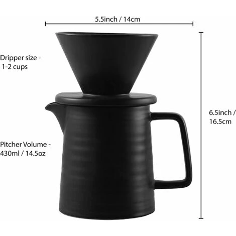 500ML Pour Coffee Maker Set, Premium Ceramic V60 Dripper And Decanter, 1-2 Cup Home Filter Coffee Maker (Black) - Image 5