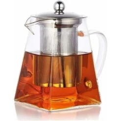 Square Glass Teapot With Infuser, 500 Ml Borosilicate Tea Pot With Strainer, Clear Leaf Tea Pots For Loose Tea
