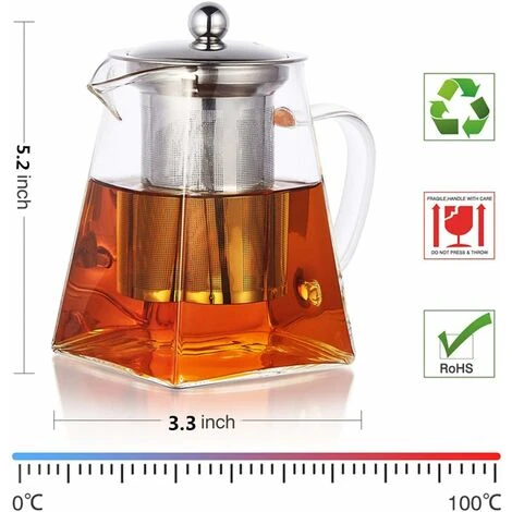 Square Glass Teapot With Infuser, 500 Ml Borosilicate Tea Pot With Strainer, Clear Leaf Tea Pots For Loose Tea - Image 2
