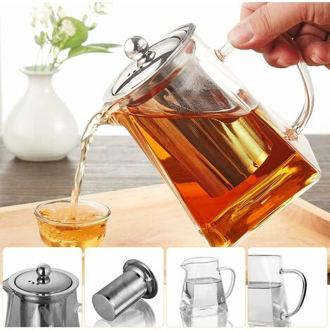 Square Glass Teapot With Infuser, 500 Ml Borosilicate Tea Pot With Strainer, Clear Leaf Tea Pots For Loose Tea - Image 4