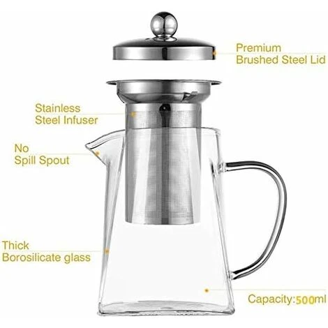 Square Glass Teapot With Infuser, 500 Ml Borosilicate Tea Pot With Strainer, Clear Leaf Tea Pots For Loose Tea - Image 5