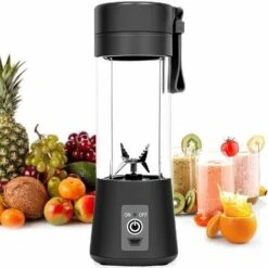Personal Blender, Portable Blenders Tumbler Electric Fruit Blender Juice Blender USB Rechargeable, 6 3D Blades For Superb Blending, 380ml Black