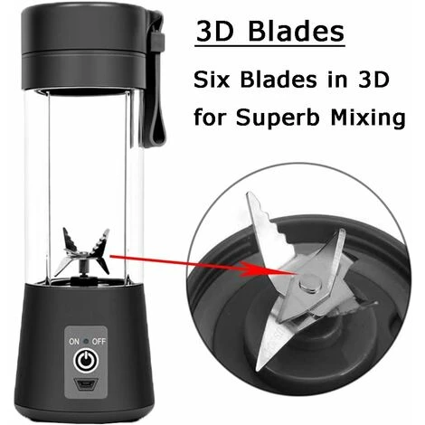 Personal Blender, Portable Blenders Tumbler Electric Fruit Blender Juice Blender USB Rechargeable, 6 3D Blades For Superb Blending, 380ml Black - Image 5