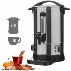 AREBOS Mulled Wine Maker 950 W Hot Beverage Dispenser 6.8 L With Drip Tray, Outlet Tap, Thermostat And Overheating Protection Temperature Setting From 30-110°C