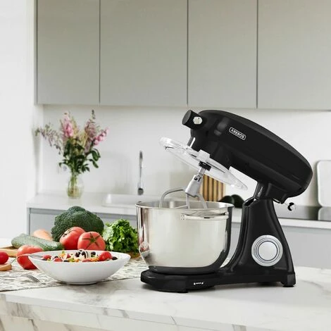 AREBOS Retro Food Processor 1800 W Black Kneading Machine With 6 L Stainless Steel Mixing Bowl Low Noise Kitchen Mixer With Stirring Hook, Dough Hook, Whisk And Splash Guard 6 Speeds - Image 2
