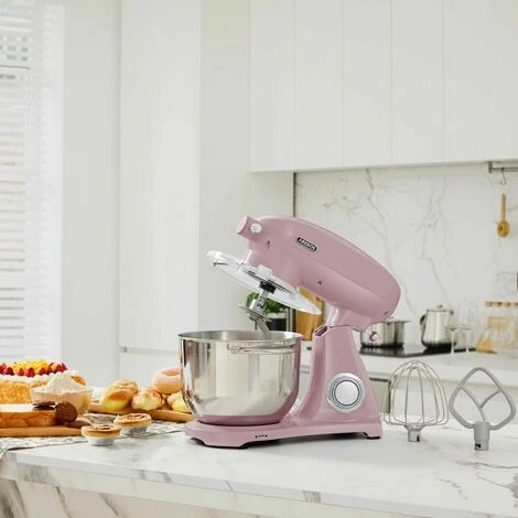 AREBOS Retro Kitchen Machine 1800W Pink Mixer With 6L Stainless Steel Mixing Bowl Silent Kitchen Mixer With Mixing Hook, Dough Hook, Whisk And Splash Guard 6 Speeds - Image 2