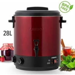 AREBOS Automatic Preserving Cooker 1800 W Preserving Pot 28 L With Timer, Thermostat & Overheating Protection Steplessly Adjustable 30-110°C Mulled Wine Cooker Incl. Preserving Jar Lifter & Prese