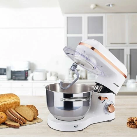 AREBOS Stand Mixer 1500W With 6L Stainless Steel Mixing Bowl White Rose Gold Incl. Mixing Hook, Dough Hook, Whisk Splash Guard 6 Speeds Kneading Machine Dough Machine - Image 2