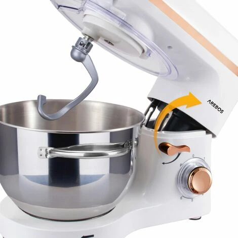 AREBOS Stand Mixer 1500W With 6L Stainless Steel Mixing Bowl White Rose Gold Incl. Mixing Hook, Dough Hook, Whisk Splash Guard 6 Speeds Kneading Machine Dough Machine - Image 5