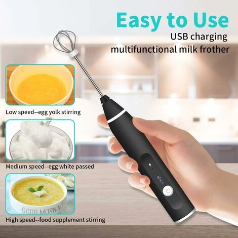 Electric Milk Frother, USB Rechargeable Milk Frother 2 In 1 Hand-held Battery-operated Milk Frother For Coffee, Latte, Cappuccino, Beating Eggs - Image 2