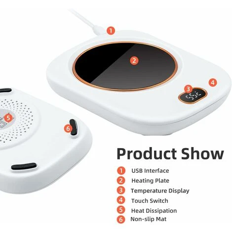USB Cup Warmer, Portable Electric Hot Plate Small Cup Touch Button Cup Warmer Cup Warmer With USB Charging Cable For Home/Office/Travel - Image 3