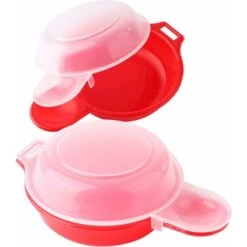 2 Pack Microwave Egg Cooker, 1 Minute Quick, Hamburger, Omelet (Red And Clear)