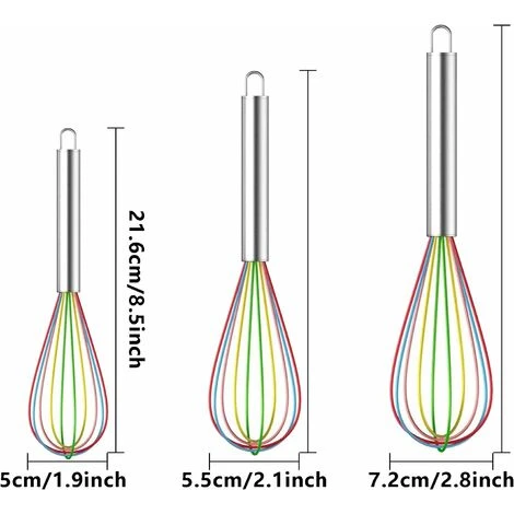 Set Of 3 Silicone Whisk, Kitchen Whisk, Whisk, Egg Mixer, Whisk And Mixer, Milk Whisk, Manual Silicone Whisk (A) - Image 2