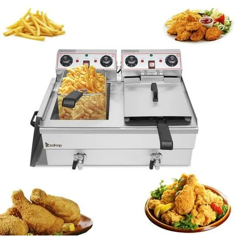 EH102V 16.9QT / 16L Total Capacity 24.9QT/23.6L Stainless Steel Faucet Double Tank Deep Fryer 3400W MAX (8L 8L Big Blue/Large Handle) - Image 2