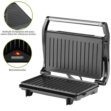 Monzana Contact Grill Non-stick Coating BPA Free Cool-touch Handle Removable Drip Tray 750W Table Grill Sandwich Maker - Image 5