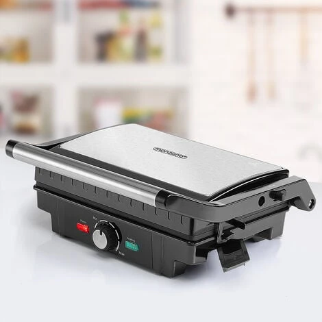 Monzana XL Contact Grill 180° Foldable Non-Stick Stainless Steel Temperature Control 1600W Table Grill Sandwich Maker - Image 3