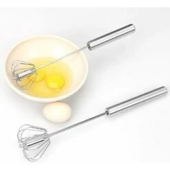 Automatic Rotating Stirrer Manual Beaters And Stainless Steel Whisks Stainless Steel Semi-automatic Hand Egg Beater Milk Frother Non-Electric Mixer(12 Inch) READCLY
