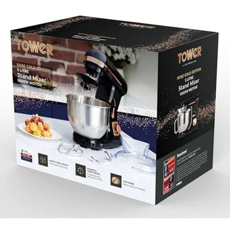 Tower Stand Mixer Rose Gold 5 Litre Stainless Steel Bowl Black - Image 2