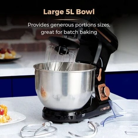 Tower Stand Mixer Rose Gold 5 Litre Stainless Steel Bowl Black - Image 4