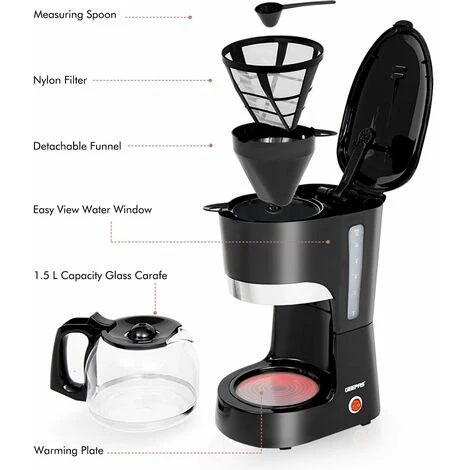 Filter Coffee Maker Machine Instant Anti-Drip 12 Cups 800W 1.5L Jug Geepas - Image 5