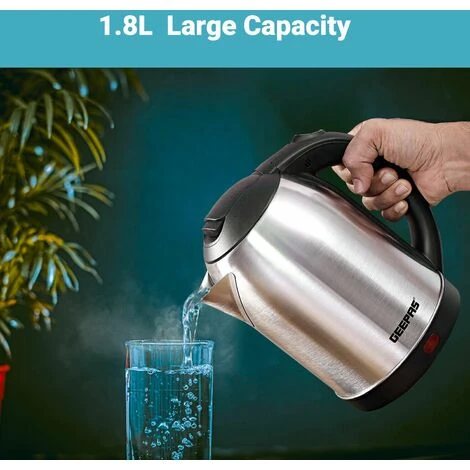 Electric Kettle Stainless Steel Cordless Jug 1.8L Overheat Protection Geepas - Image 4