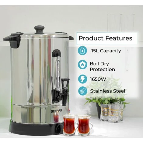 Commercial Catering Urn Kitchen Hot Water Boiler Tea Coffee Stainless Steel 15L - Image 2