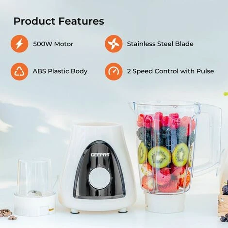 Blender Food Processor Mixer Smoothie Maker With Coffee Spice Grinder Jar Black - Image 2