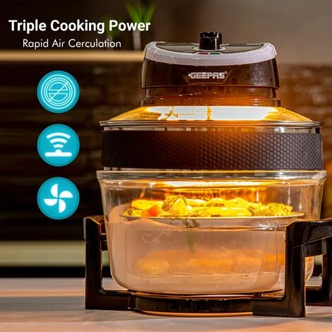 17L Halogen Oven Convection Turbo Cooker Air Fryer With Extender Ring Geepas - Image 3