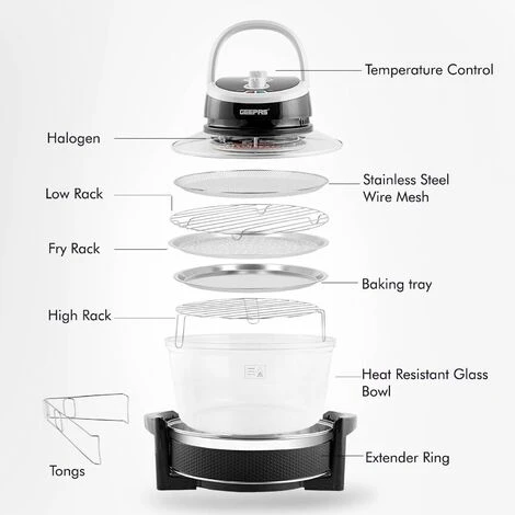 17L Halogen Oven Convection Turbo Cooker Air Fryer With Extender Ring Geepas - Image 4