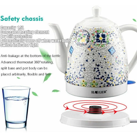 GTA Ceramic Electric Kettle, Boil Water Quickly And Easily, Removable Swivel Base And Boil Dry Protection, Hassle-Free Auto Shutoff, 1.5L, Pattern - Image 2
