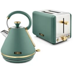 Tower Cavaletto Pyramid Kettle And 2 Slice Toaster Set Jade