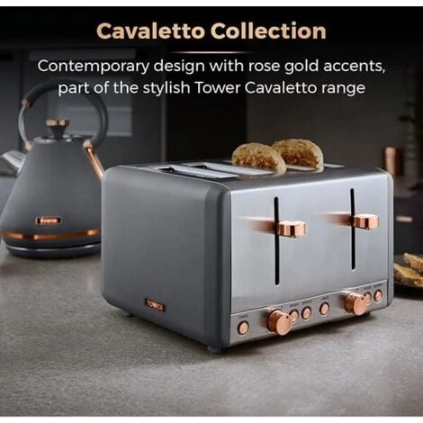 Tower Cavaletto Pyramid Kettle And 4 Slice Toaster Set Grey - Image 4