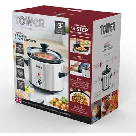 Tower 1.5 Litre Stainless Steel Slow Cooker - Image 2