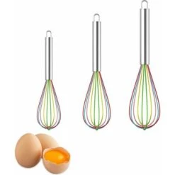 Set Of 3 Silicone Whisk,Kitchen Whisk,Pastry Whisk,Egg Mixer,Whisk And Mixer,Milk Beater,Manual Silicone Egg Beater (A)