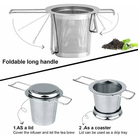 Tea Filter, Stainless Steel Tea Strainer, Tea Strainer, Tea Infuser Tea Strainer With Lid, Fine Hole Tea Filter, Foldable Handle Design Suitable For Cups/Teapot - Image 3