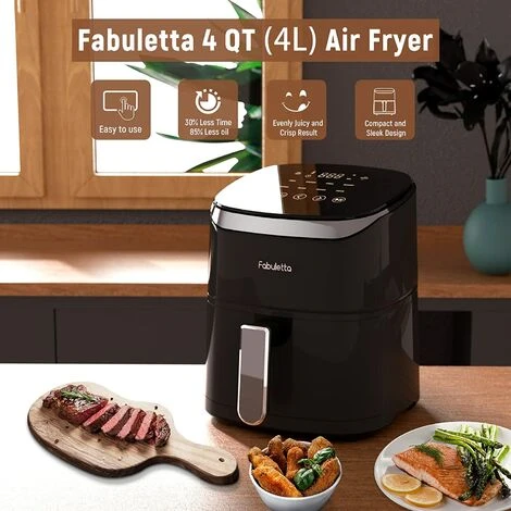 Fabuletta Air Fryers 4 L,1680W Compact Air Fryers With 9 Presets, Max 230℃ Setting Digital Air Fryer Oven With Rapid Air Circulation, Digital Display,Shake Reminder,Nonstick & Dishwasher, Black - Image 2