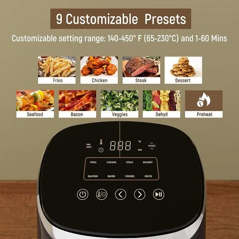 Fabuletta Air Fryers 4 L,1680W Compact Air Fryers With 9 Presets, Max 230℃ Setting Digital Air Fryer Oven With Rapid Air Circulation, Digital Display,Shake Reminder,Nonstick & Dishwasher, Black - Image 5