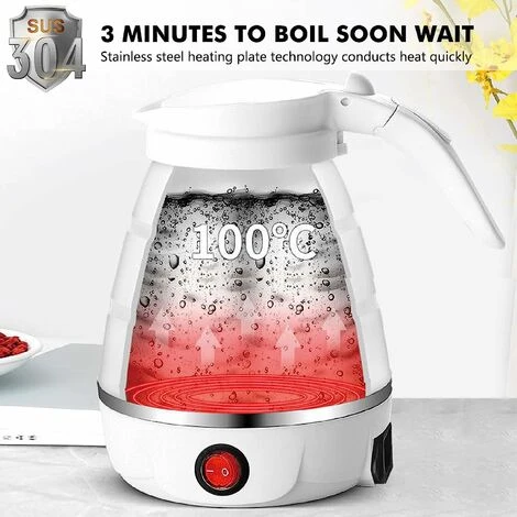 Collapsible Kettle 0.6L Silicone Travel Kettle Collapsible Electric Kettle, Mini Portable Kettle With Stainless Steel Bottom For Camping, Travel, Vacation 600w Fast Boil - Image 3